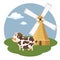 Animals in the farm scene. Nature and country concept. Flat vector