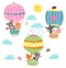 Animals fly in a hot air balloon. Illustration