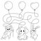 Animals flying with balloons. Puzzle. Maze game for kids. Find which animal holding which balloon. Black and white illustration fo