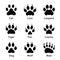 Animals footprints, paw prints. Set of different animals and predators footprints and traces