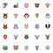 Animals heads filled outline icons set