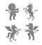 Animals heraldic set symbol. Pegasus and Lion and Gryphon. Sign