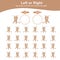 Animals Left or Right Game for Preschool Children. Educational printable math worksheet. Additional math for kids. Vector illustra