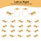 Animals Left or Right Game for Preschool Children. Educational printable math worksheet. Additional math for kids. Vector illustra