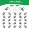 Animals Left or Right Game for Preschool Children. Educational printable math worksheet. Additional math for kids. Vector illustra