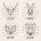 Animals line logo Set Nature Symbol Deer Bear Hare