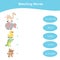 Animals matching words game. Matching words game for kids.