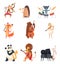 Animals with music instruments. Zoo musicians entertainment cute vocal song music band vector cartoon characters