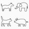 Animals one line drawing. Continuous line print - cat, dog, pig, elephant. Hand-drawn illustration for logo. Vector.