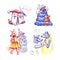 Animals party. New year and Christmas hand draw illustration. Characters on white background