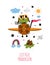 Animals pilots card. Frog character flying on plane. Airplane with cute aviator. Cartoon amphibian. Froglets adventure