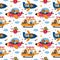 Animals pilots seamless pattern. Cute print with happy aviators characters. Mammals flying aircraft. Colorful airplanes