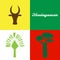 Animals and plants of Madagascar: baobab tree, zebu, ravenala