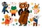 Animals play music. Musicians with instruments. Funny fairy tale characters. Bear double bass player. Hare with