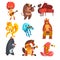 Animals playing musical instruments set, lion, cow, sheep, jellyfish, cat, mole, horse, earthworm, bear, musician