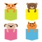 Animals in the pocket. Cute cartoon colorful dog, bear, fox, kitten kitty character. Dash line. Pet animal collection. on