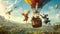 Animals Riding on Top of Hot Air Balloon