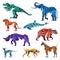 Animals Robots Set, Dinosaur, Elephant, Dolphin, Bear, Horse, Dog, Lion Artificial Intelligence Robotic Creatures Vector