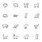 Animals side view line icons set