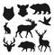 Animals silhouettes, hunting icons wild bear, deer