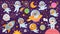 Animals in space. Cute animal astronauts in space suits, universe galaxy with planets, stars, spaceship children print