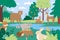 Animals in summer forest, cartoon flat funny animalistic characters enjoy summertime scenic nature