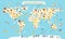 Animals world map. Colorful cartoon vector illustration for children and kids