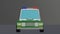 An animated 3d green police car isolated on a dark background. Panning view.