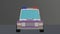 An animated 3d purple police car isolated on a dark background. Panning view.