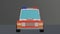 An animated 3d red police car isolated on a dark background. Panning view.