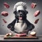 Animated anthropomorphic big dog Chef wear hat Enthusiastic Prepares Meal in photo art Kitchen Set