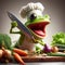 Animated anthropomorphic Frog Chef Enthusiastically Prepares a Meal in a Kitchen Setting