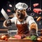Animated anthropomorphic grizzly bear Chef Enthusiastically Prepares a Meal in a Kitchen Setting