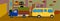 Animated background of a garage, the garage on the repaired yellow bus and truck