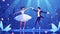 Animated ballet landing page with a ballerina and dancer on stage. Offer to book tickets online. Modern web banner for
