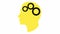 Animated black mechanism in the yellow head with gears. Concept of idea, creativity, intellect, strategy, thinking, work,