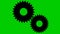 Animated black two gears spin. Looped video. Concept of teamwork, business.