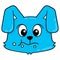 Animated blue faced rabbit head chewing food, doodle icon drawing
