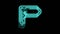 Animated blue neon glowing alphabet letter P as circuit board style