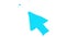 Animated blue symbol of mouse cursor with rays. Arrow moves and clicks. Icon in sketch style. Hand drawn vector illustration