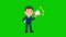 Animated business man, carrying loudspeakers, green background