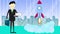 Animated businessman with briefcase. Startup new business project. Animation with space rocket.