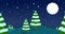 Animated cartoon background with christmas trees in snowy winter