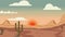 Animated cartoon background. Looped animation of desert landscape with cactuses. Flat footage with parallax effect. side view