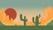 Animated cartoon background. Looped animation of desert landscape with cactuses. Flat footage with parallax effect. side view