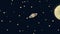 Animated Cartoon Moon and Saturn on a Starry Night