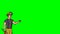 Animated Character Fire fighter or Rescuer stands in the foreground and says, curve contour, green screen, seamless loop