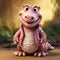 Animated cheerful pink lizard character, AI-generated.