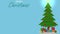 Animated christmas card template with christmas tree and flickering christmas candles on a blue background. Merry Christmas