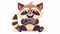 Animated cute raccoon playing video games. A happy gamer, an excited animal character using the console, controller to